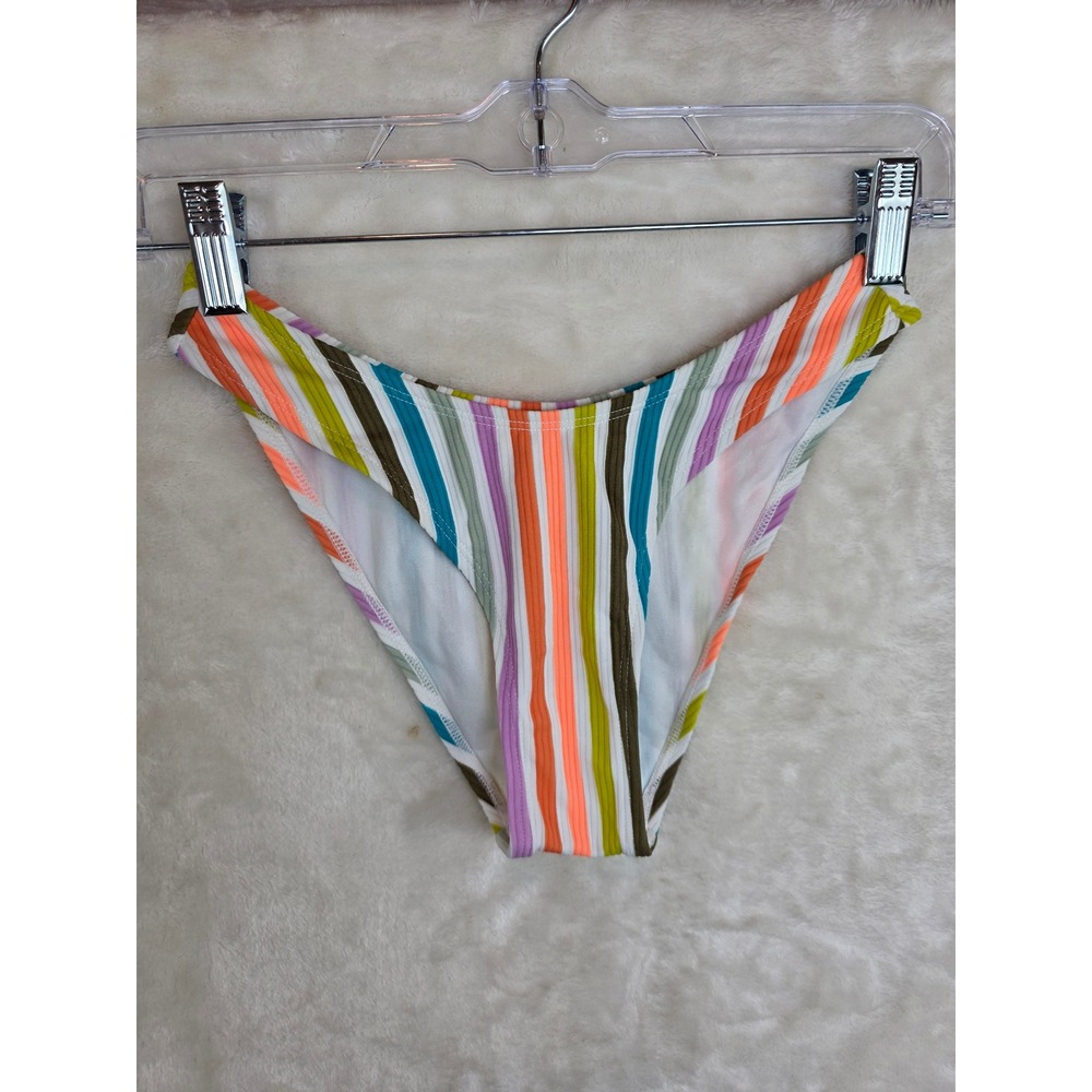 Xhilaration Womens High Leg Scoop Waist Striped Bikini‎ Bottom Multi Color Small